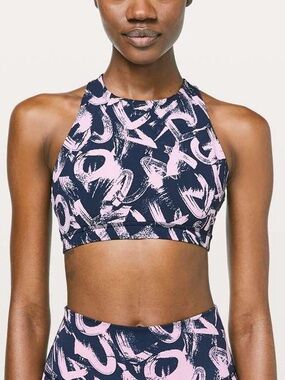 Lululemon Free to Be High Neck Serene Bra in Graffiti Pop/True Navy